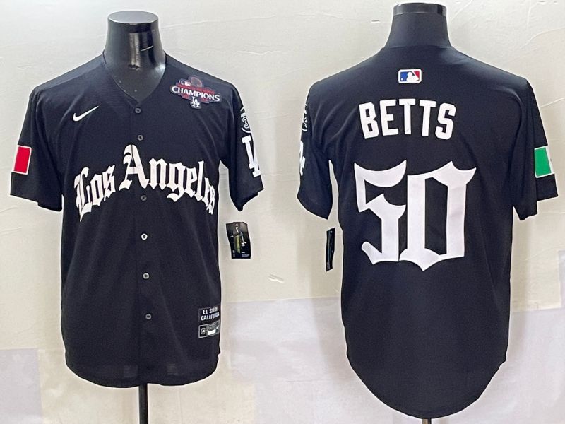 Men Los Angeles Dodgers #50 Betts Black Five generations Joint Name 2025 Nike MLB Jersey style 8